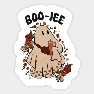 Funny Ghost Halloween, Retro Cottagecore Girl Ghost, Pumpkin Spice Basic Floral Sticker